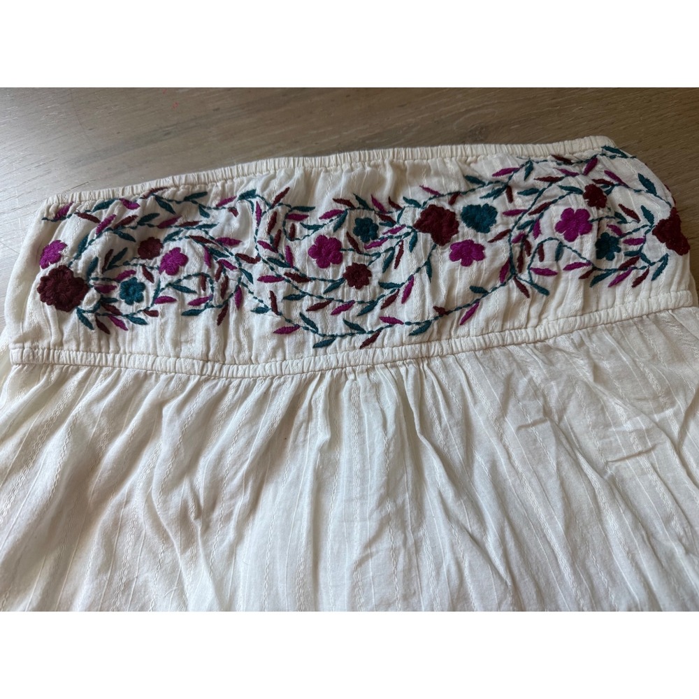 Decree Ivory Floral Embroidered Tube Top Strapless Boho Smocked Blouse Large